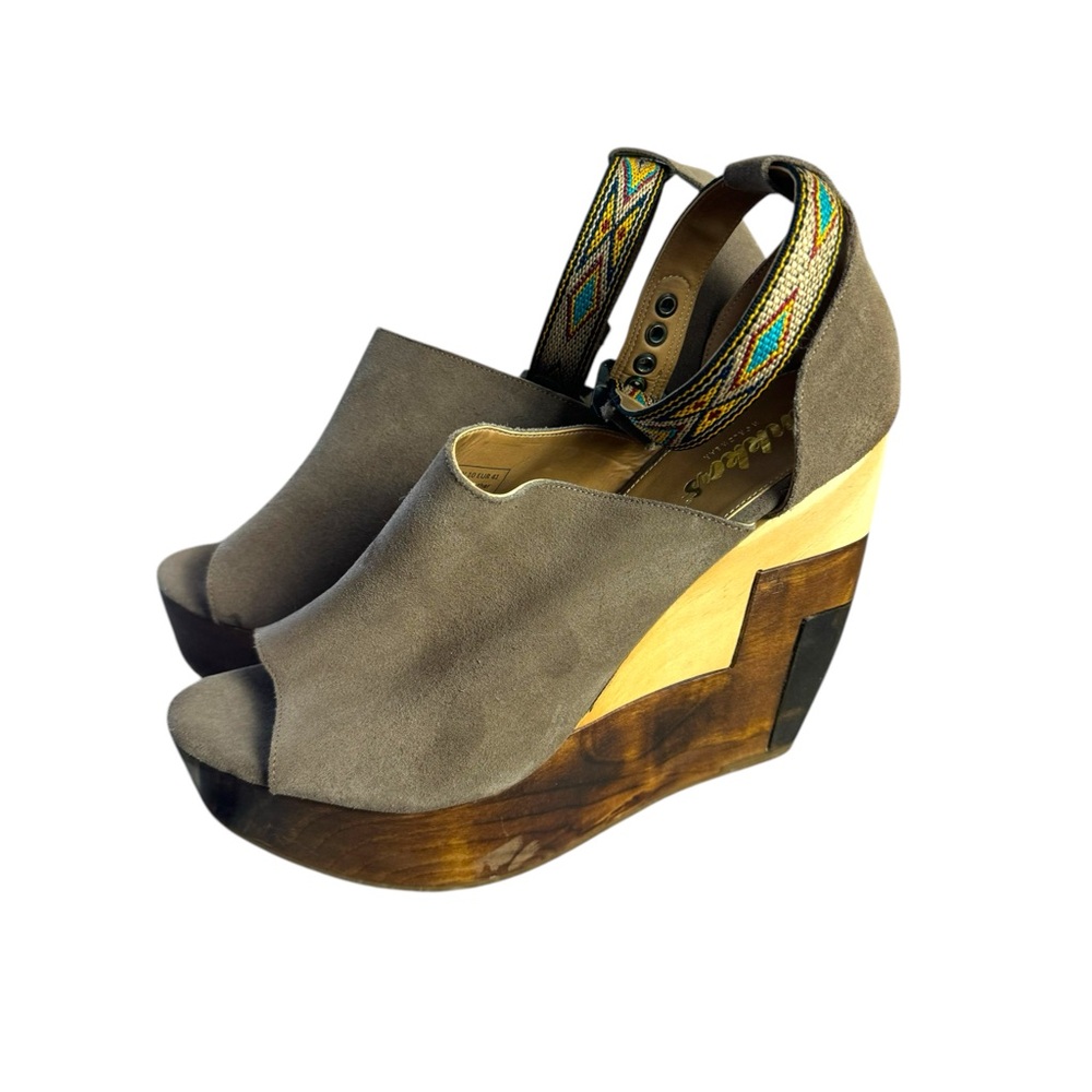 Inkkas Bohemian Wood Wedge High Heels Leather Upper Size 10W